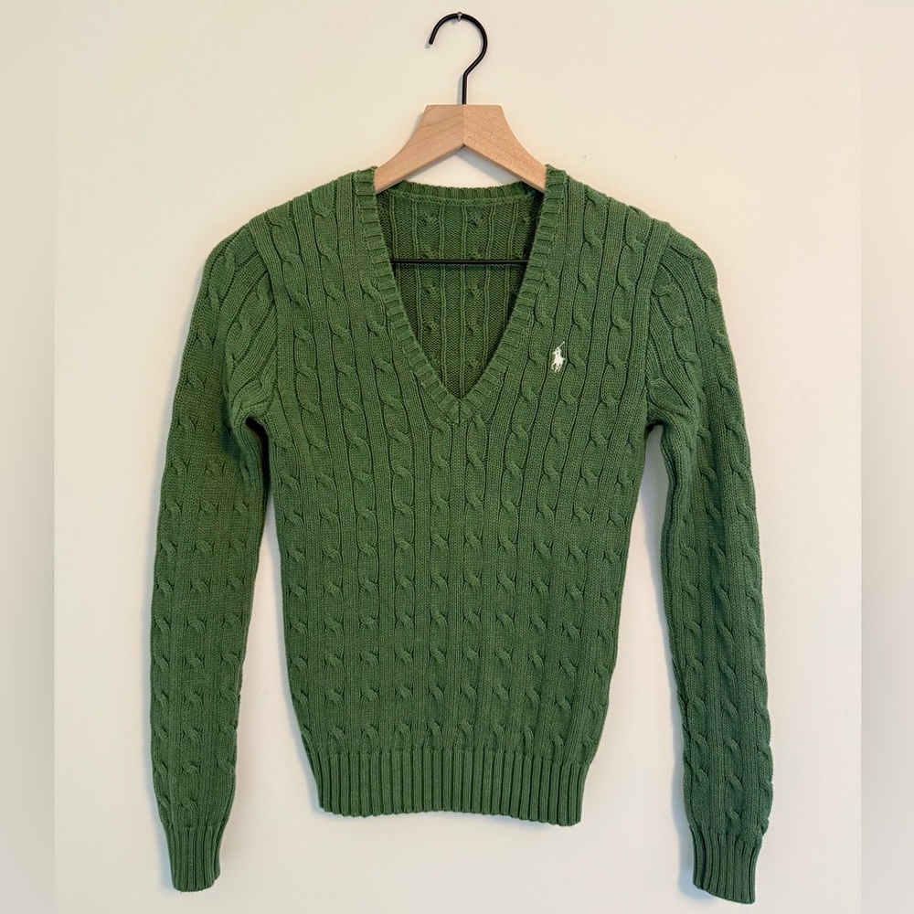 Ralph Lauren Olive Knit V-Neck Sweater XSMALL
